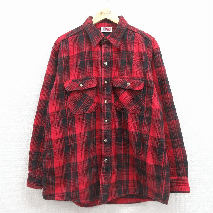 XL★古着 長袖 ヘビー フランネル シャツ メンズ 90年代 90s 大きいサイズ USA製 赤他 チェック 26feb02