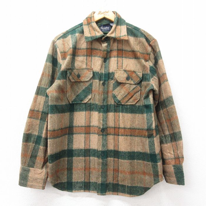 L★古着 長袖 ウール シャツ メンズ 80年代 80s CPO ベージュ他 チェック【spe】 26feb04