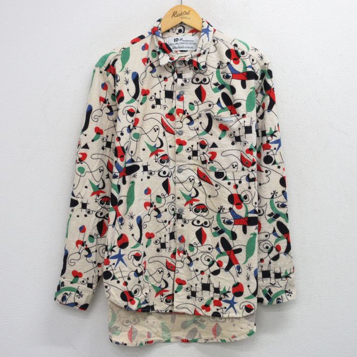 XL★古着 長袖 フランネル シャツ メンズ 90年代 90s 総柄 大きいサイズ コットン USA製 生成り他 26feb04