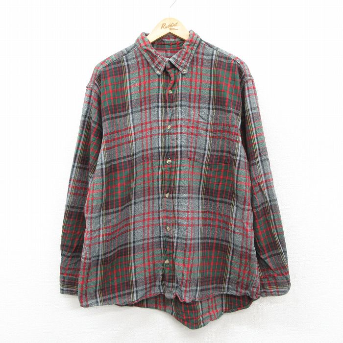 XL★古着 レッドヘッド 長袖 フランネル シャツ メンズ 00年代 00s 大きいサイズ ボタンダウン グレー他 チェック 26feb07