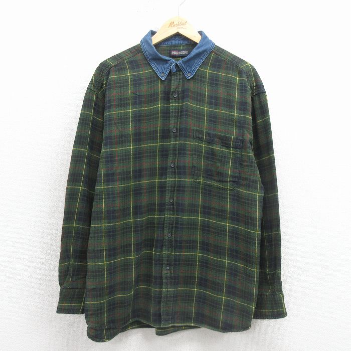 FADED GLORY 長袖フランネルシャツ グリーンチェック XL | 古着