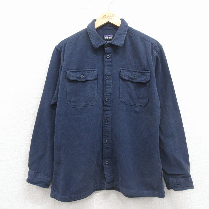 L★古着 パタゴニア patagonia 長袖 フランネル シャツ メンズ オーガニックコットン 濃紺 26feb10