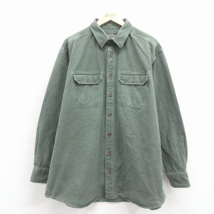 XL★古着 ウールリッチ 長袖 ヘビー フランネル シャツ メンズ 大きいサイズ ロング丈 コットン 濃緑 26feb10