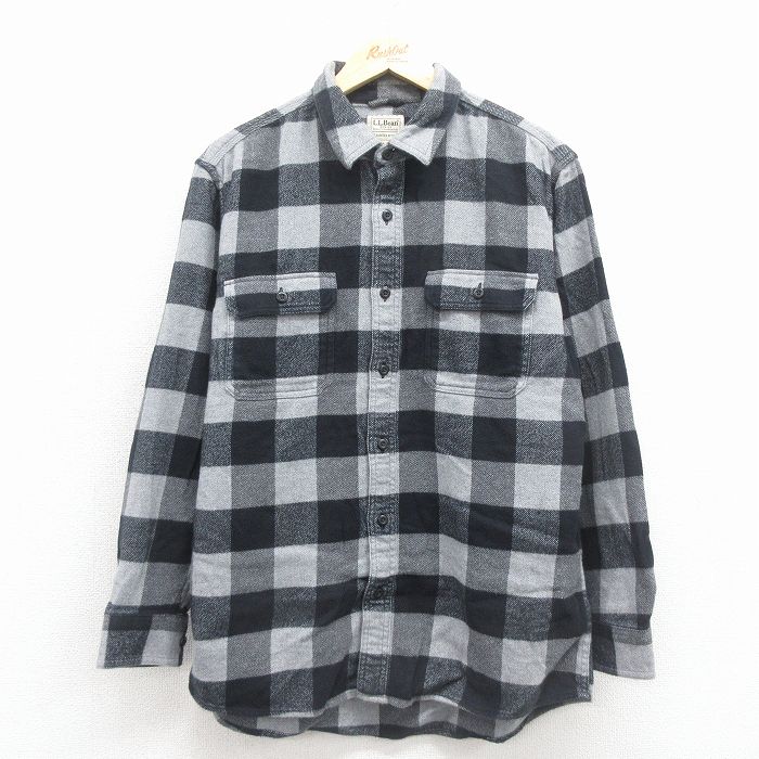 L★古着 エルエルビーン 長袖 フランネル シャツ メンズ 00年代 00s コットン 黒他 バッファロー チェック 26feb10