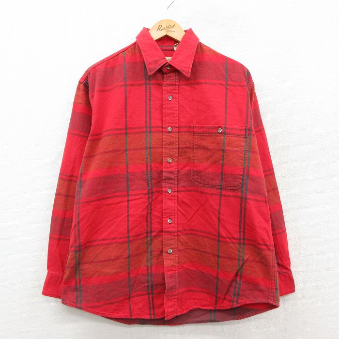 XL★古着 セントジョンズベイ 長袖 ヘビー フランネル シャツ メンズ 90年代 90s コットン 赤他 チェック 26feb12