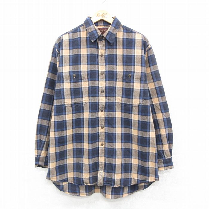 XL★古着 アバクロンビー 長袖 ヘビー フランネル シャツ メンズ 00年代 00s 大きいサイズ ロング丈 コットン 紺他 チェック 26feb17