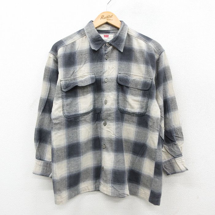 M★古着 リーバイス Levis 長袖 フランネル シャツ メンズ コットン グレー他 チェック 26feb21