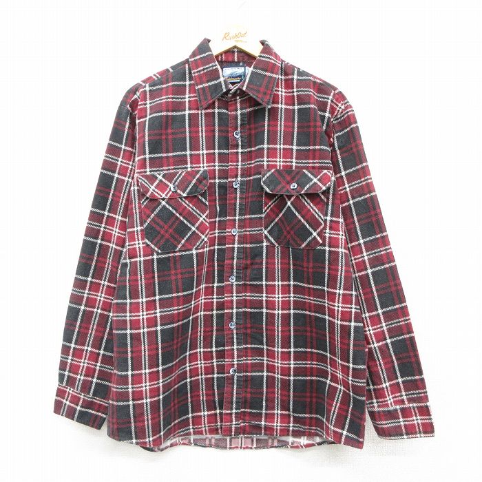 L★古着 長袖 フランネル シャツ メンズ 90年代 90s USA製 エンジ他 チェック 26feb21