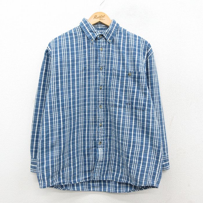 L★古着 ドッカーズ 長袖 フランネル シャツ メンズ 90年代 90s コットン ボタンダウン 薄紺他 チェック 26feb21