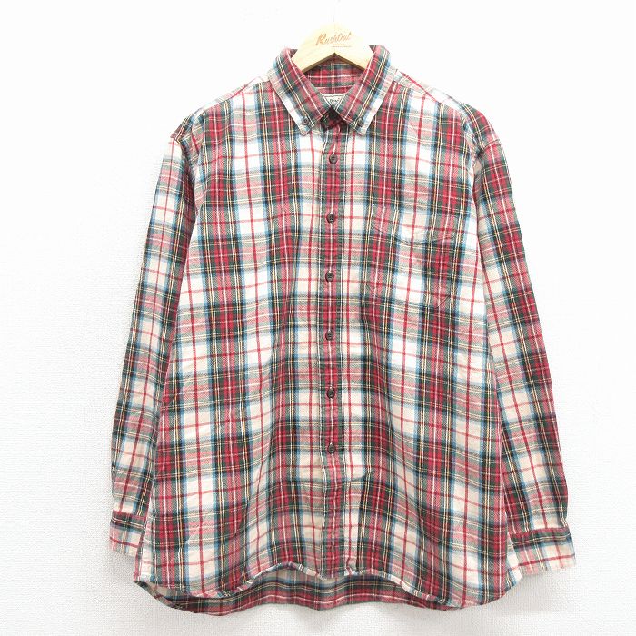 XL★古着 エルエルビーン 長袖 フランネル シャツ メンズ 00年代 00s コットン ボタンダウン 赤他 チェック【spe】 26mar03