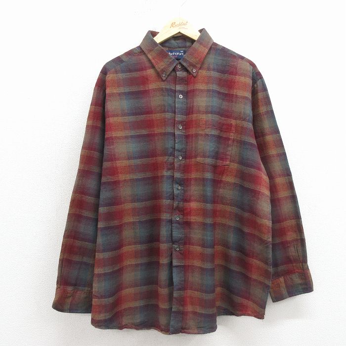【20%OFF】マンハッタン 90s 長袖フランネルシャツ バーガンディチェック XL | 古着