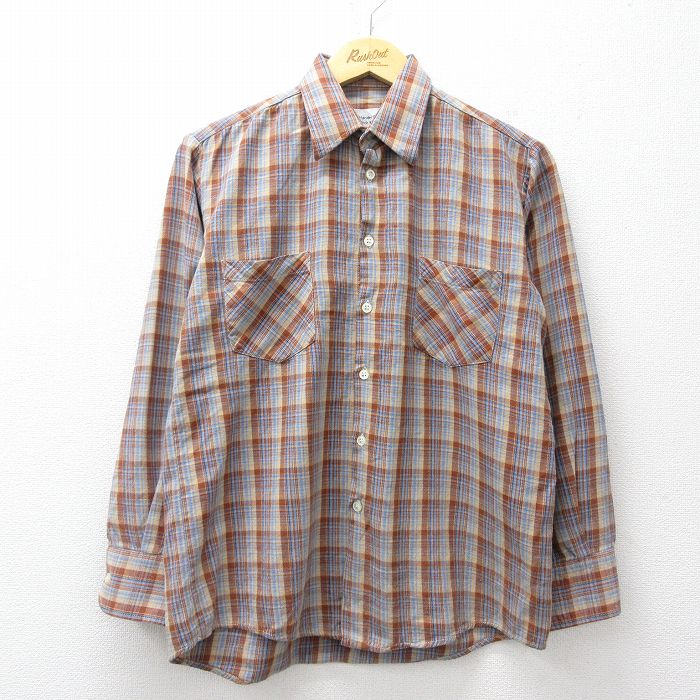 M★古着 長袖 フランネル シャツ メンズ 90年代 90s コットン 茶他 チェック 26mar07
