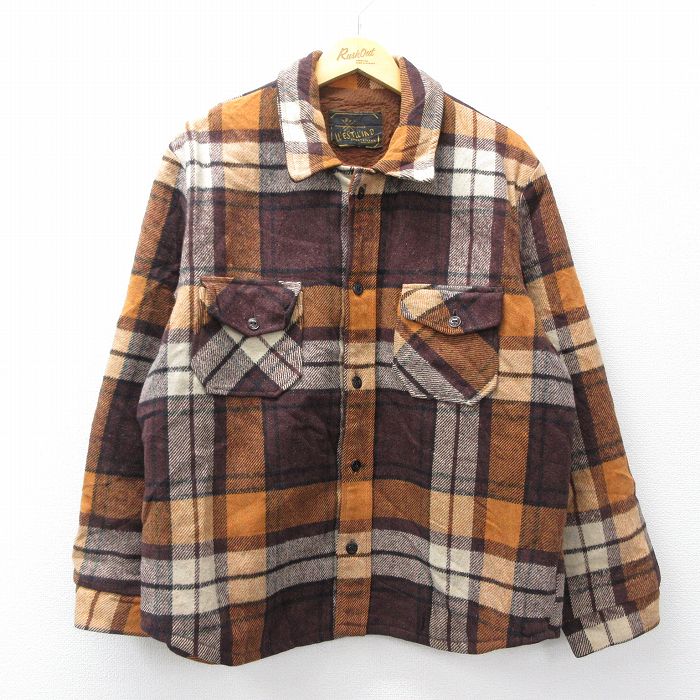 XL★古着 長袖 ビンテージ ウール シャツ メンズ 70年代 70s CPO 大きいサイズ USA製 濃ベージュ他 チェック 26mar14