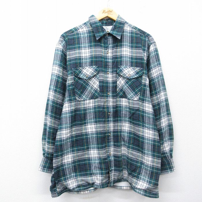 XL★古着 長袖 フランネル シャツ メンズ 00年代 00s 緑他 チェック 内側サーマル 26mar19