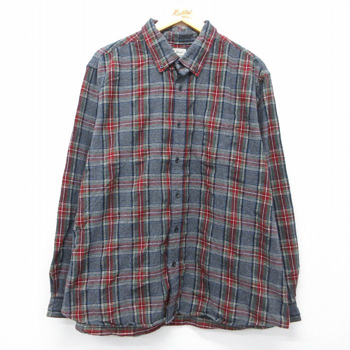 XL★古着 エルエルビーン 長袖 フランネル シャツ メンズ 00年代 00s 大きいサイズ コットン ボタンダウン 濃グレー他 チェック 26mar19