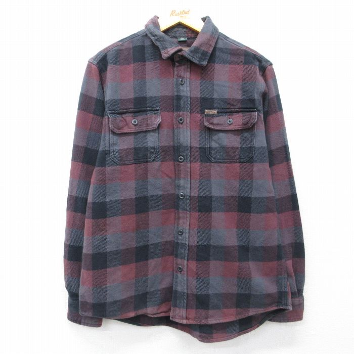 L★古着 オービス 長袖 ヘビー フランネル シャツ メンズ コットン 濃グレー他 チェック 26mar19
