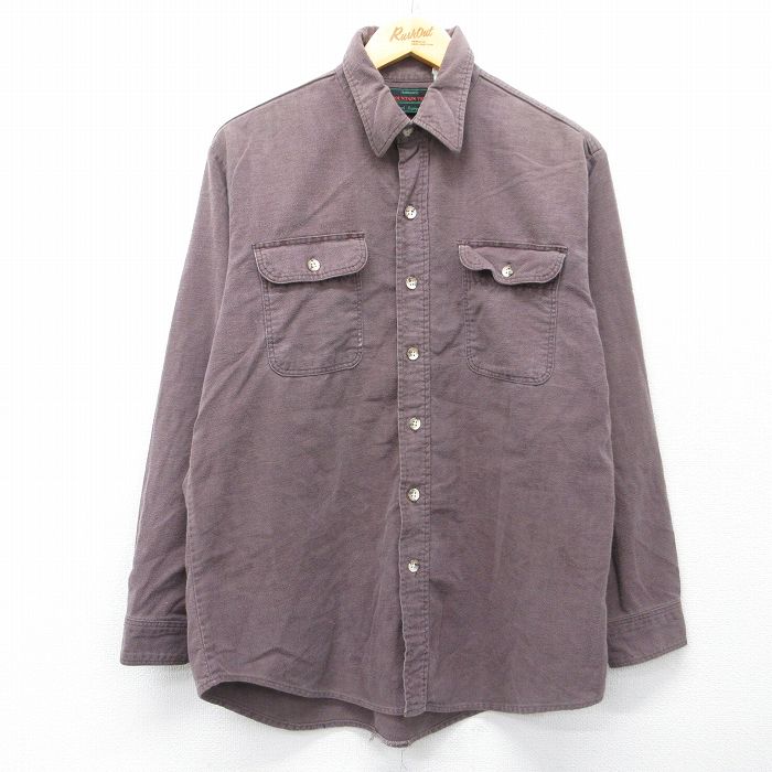 L★古着 長袖 ヘビー フランネル シャツ メンズ 90年代 90s コットン USA製 茶系【spe】 26mar19