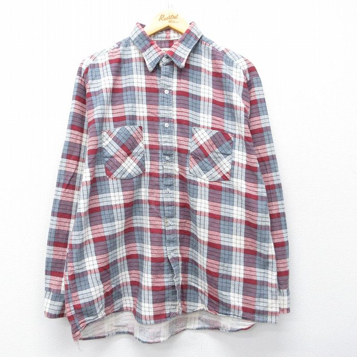 XL★古着 長袖 フランネル シャツ メンズ 90年代 90s コットン USA製 グレー他 チェック 26mar19