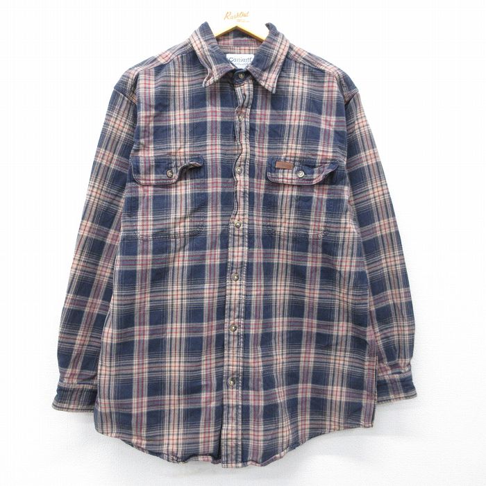 カーハート 長袖フランネルシャツ ネイビーチェック XL | 古着
