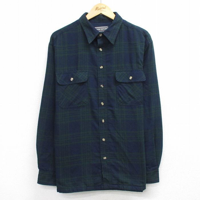 XL★古着 長袖 フランネル シャツ メンズ 90年代 90s 濃紺他 チェック 内側サーマル 26mar21