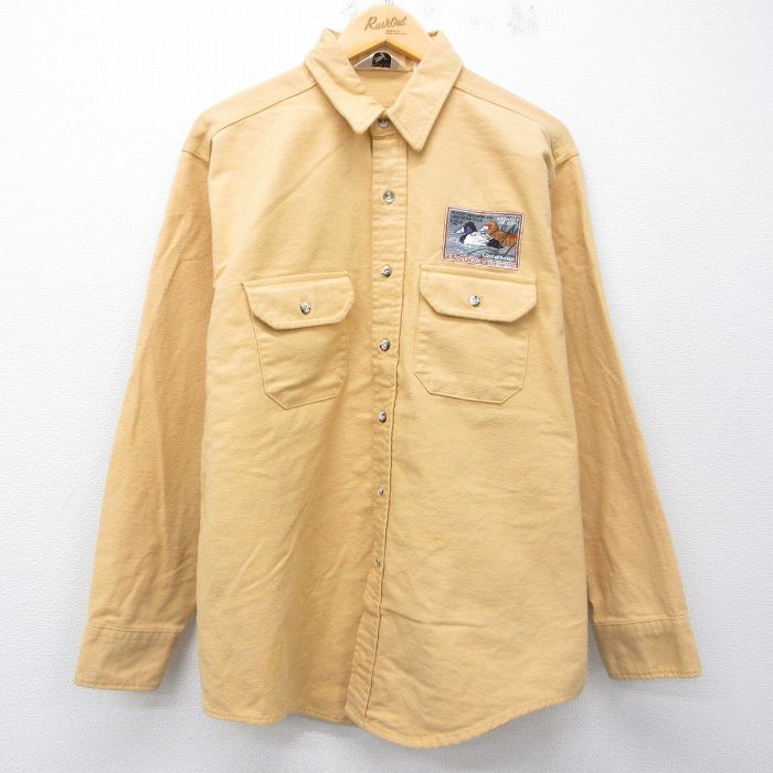 XL★古着 長袖 ヘビー フランネル シャツ メンズ 90年代 90s 鳥 大きいサイズ USA製 黄 26mar30