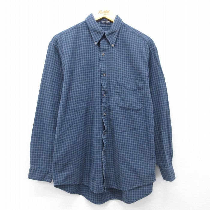 L★古着 バンヒューセン 長袖 フランネル シャツ メンズ コットン 紺他 チェック 26mar30