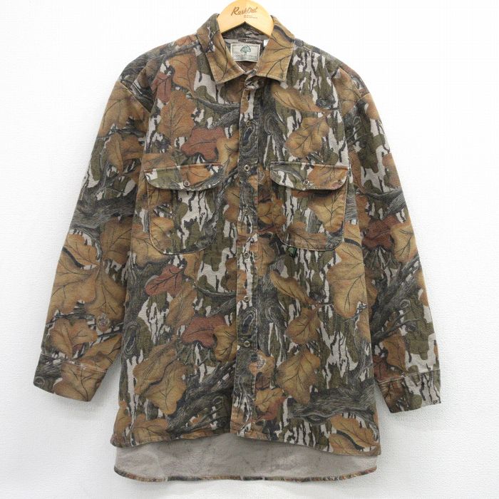 XL★古着 長袖 ヘビー フランネル シャツ メンズ 90年代 90s モッシーオーク 大きいサイズ コットン USA製 茶他 迷彩 26apr01