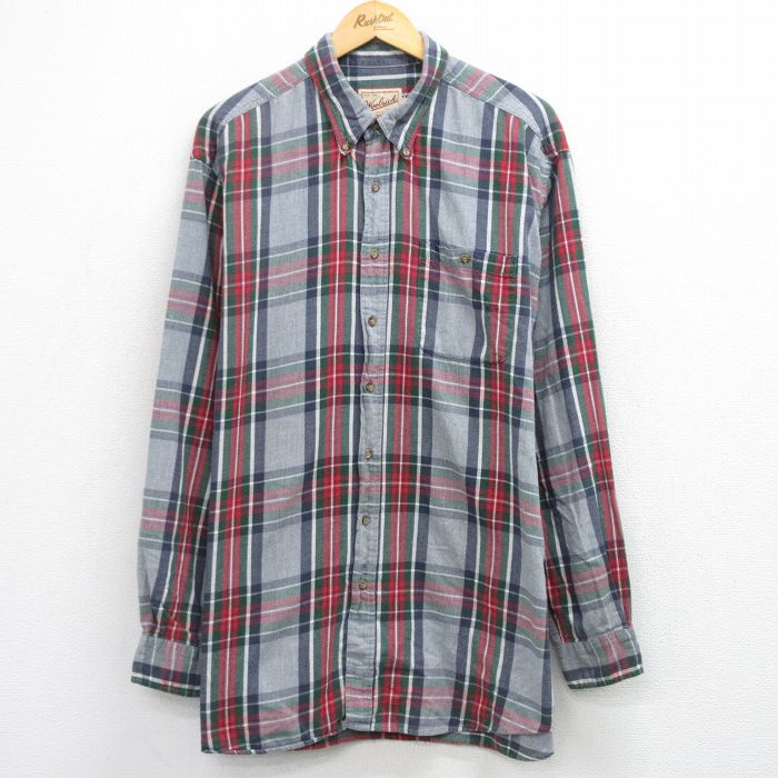 XL★古着 ウールリッチ 長袖 フランネル シャツ メンズ 00年代 00s 大きいサイズ ロング丈 コットン ボタンダウン グレー他 チェック 26apr01