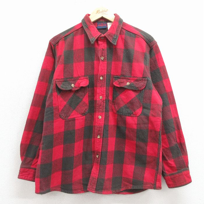 XL★古着 ダコタ 長袖 ヘビー フランネル シャツ メンズ 90年代 90s コットン 赤他 バッファロー チェック 26apr10