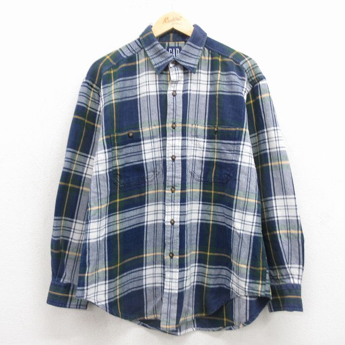 ギャップ 90s 長袖フランネルシャツ ネイビーチェック L | 古着