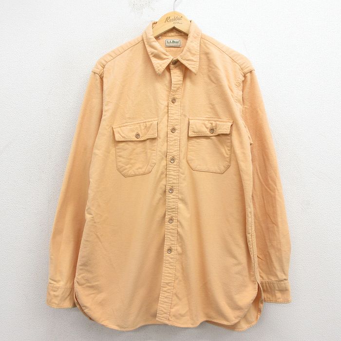 XL★古着 エルエルビーン 長袖 フランネル シャツ メンズ 80年代 80s ロング丈 ベージュ 26apr10