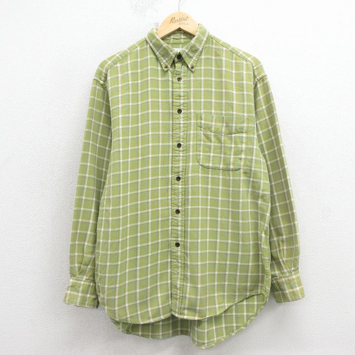 L★古着 ギャップ GAP 長袖 フランネル シャツ メンズ 00年代 00s コットン ボタンダウン 黄緑 チェック 26apr10