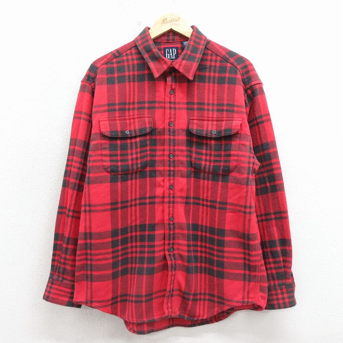 L★古着 ギャップ GAP 長袖 フランネル シャツ メンズ 90年代 90s コットン 赤他 チェック【spe】 26apr15