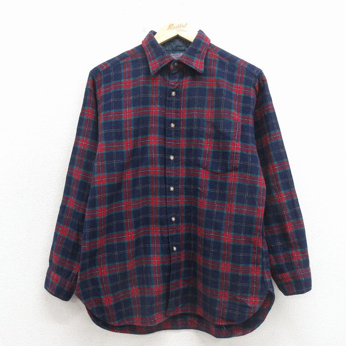 L★古着 ペンドルトン 長袖 ウール シャツ メンズ 80年代 80s USA製 紺他 チェック 26apr15