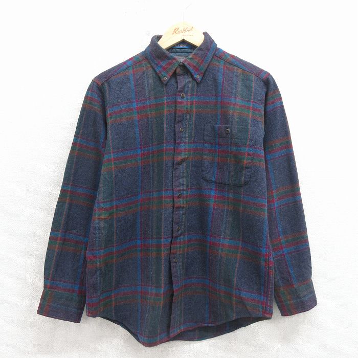 M★古着 ペンドルトン 長袖 ウール シャツ メンズ 80年代 80s ボタンダウン USA製 紺 チェック 26apr15