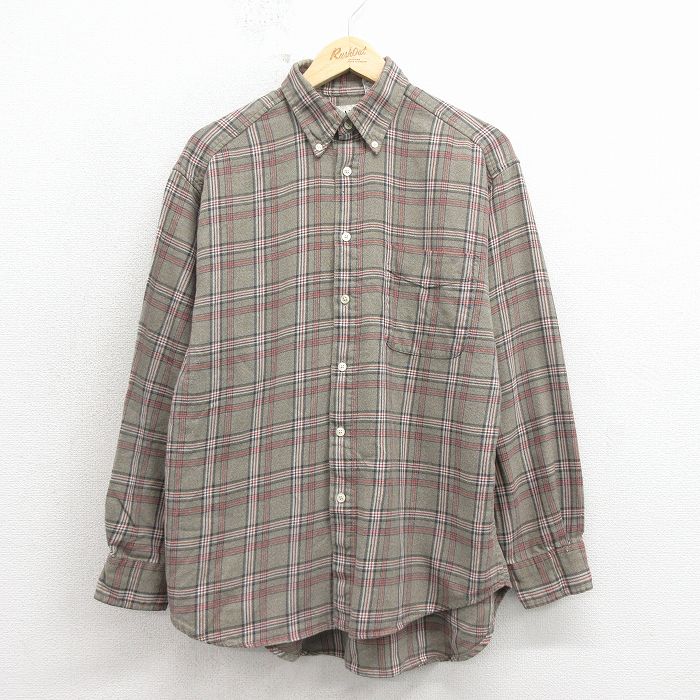 L★古着 ギャップ GAP 長袖 フランネル シャツ メンズ 00年代 00s コットン ボタンダウン ベージュ他 チェック 26apr15