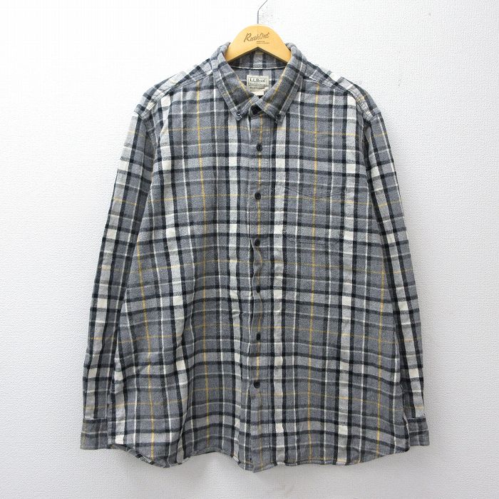 XL★古着 エルエルビーン 長袖 フランネル シャツ メンズ 00年代 00s 大きいサイズ コットン ボタンダウン グレー他 チェック 26apr21