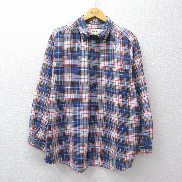 XL★古着 エディーバウアー 長袖 フランネル シャツ メンズ 00年代 00s 大きいサイズ コットン 紺他 チェック 26apr21