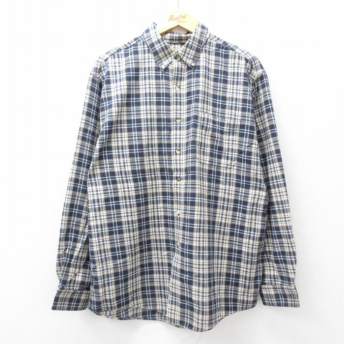 XL★古着 エルエルビーン 長袖 フランネル シャツ メンズ 00年代 00s コットン ボタンダウン 濃紺他 チェック 26apr21