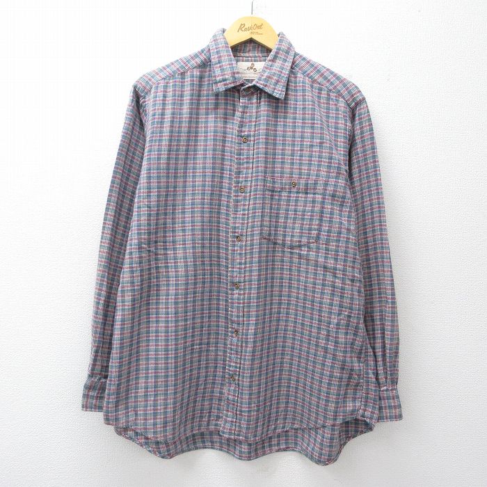 EMS 80s 長袖フランネルシャツ チェック ネイビー メンズXL相当 | 古着