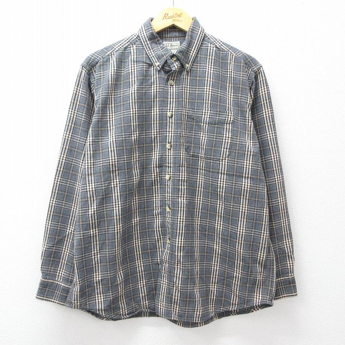 XL★古着 エルエルビーン 長袖 フランネル シャツ メンズ 00年代 00s コットン ボタンダウン グレー他 チェック 26apr21