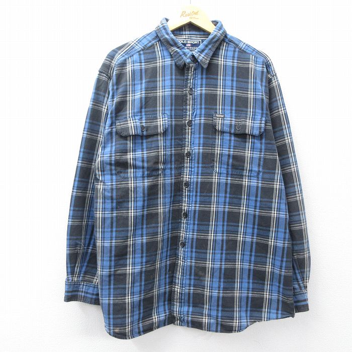 XL★古着 ラルフローレン ポロスポーツ 長袖 ブランド フランネル シャツ メンズ 大きいサイズ ロング丈 コットン 紺他 チェック 26apr25