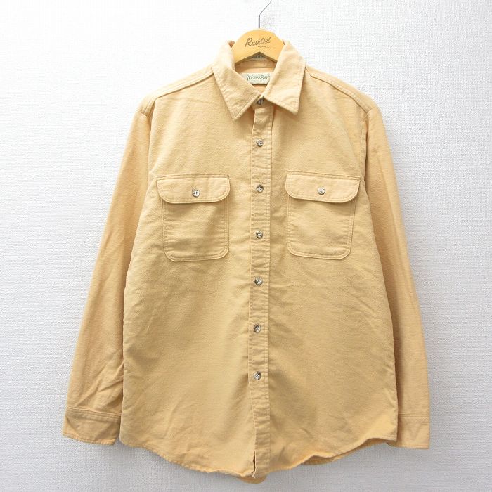 L★古着 セントジョンズベイ 長袖 ヘビー フランネル シャツ メンズ 90年代 90s シャモアクロス コットン USA製 黄系【spe】 26apr25