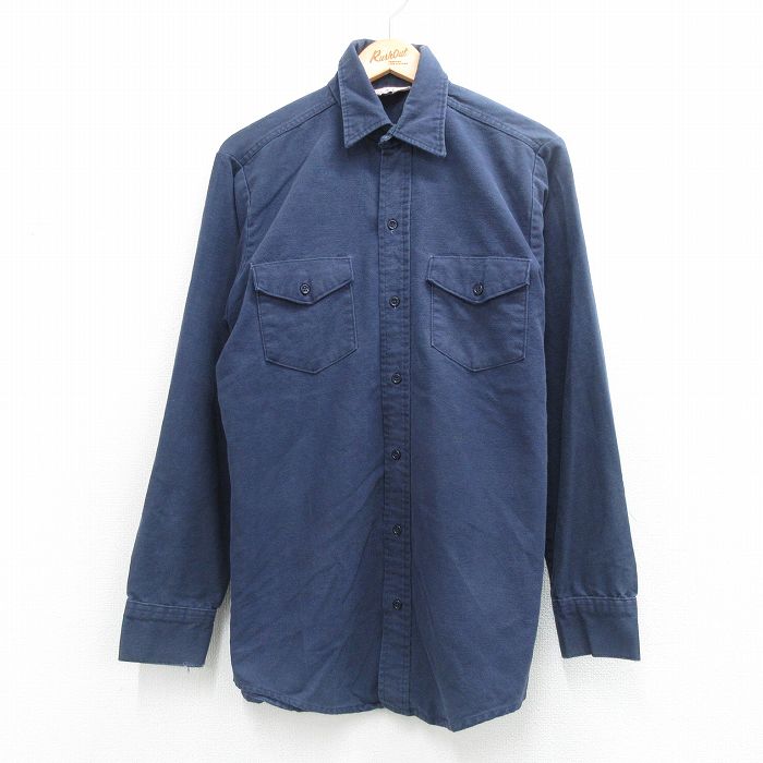 L★古着 FROSTPROOF 長袖 ヘビー フランネル シャツ メンズ 80年代 80s ロング丈 コットン USA製 濃紺【spe】 26apr30