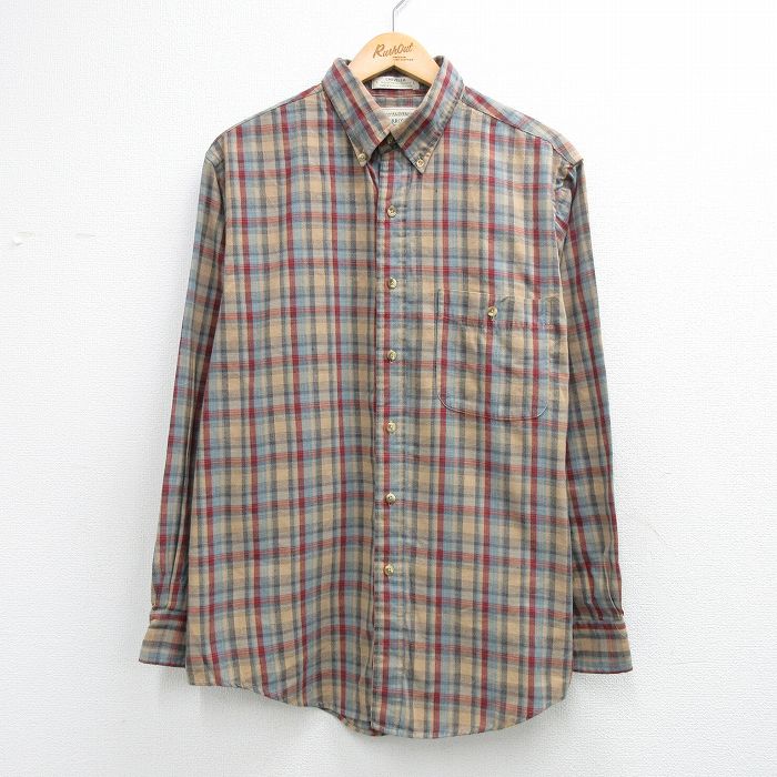 L★古着 アロー 長袖 フランネル シャツ メンズ 00年代 00s ボタンダウン ベージュ他 チェック 26apr30