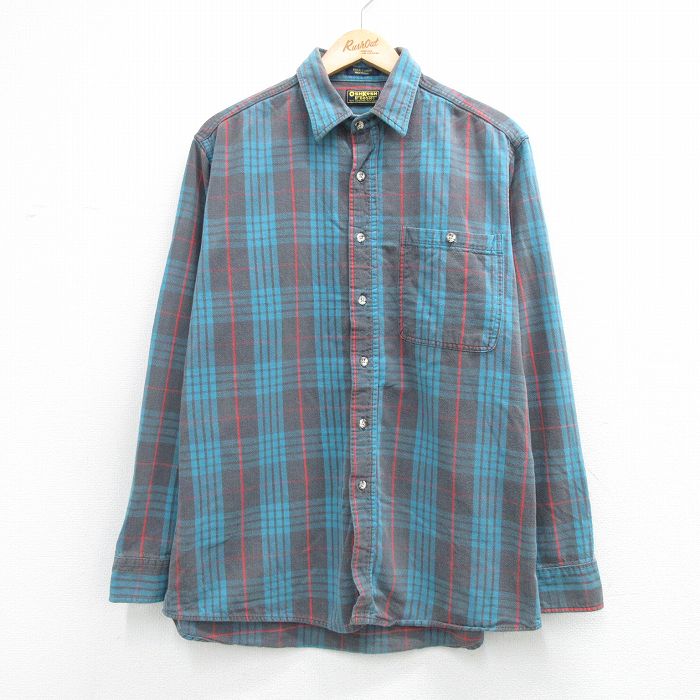 XL★古着 オシュコシュ 長袖 フランネル シャツ メンズ 90年代 90s コットン USA製 薄紺他 チェック【spe】 26apr30