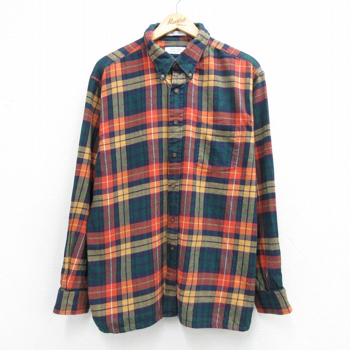 XL★古着 アロー 長袖 フランネル シャツ メンズ 00年代 00s コットン ボタンダウン 緑他 チェック 26apr30