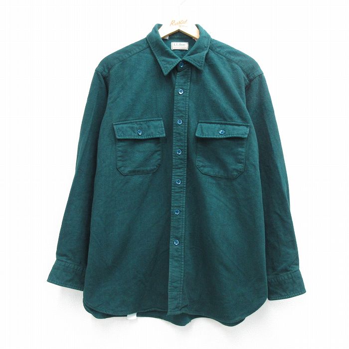 エルエルビーン 80s 長袖フランネルシャツ シャモアクロス グリーン XL | 古着