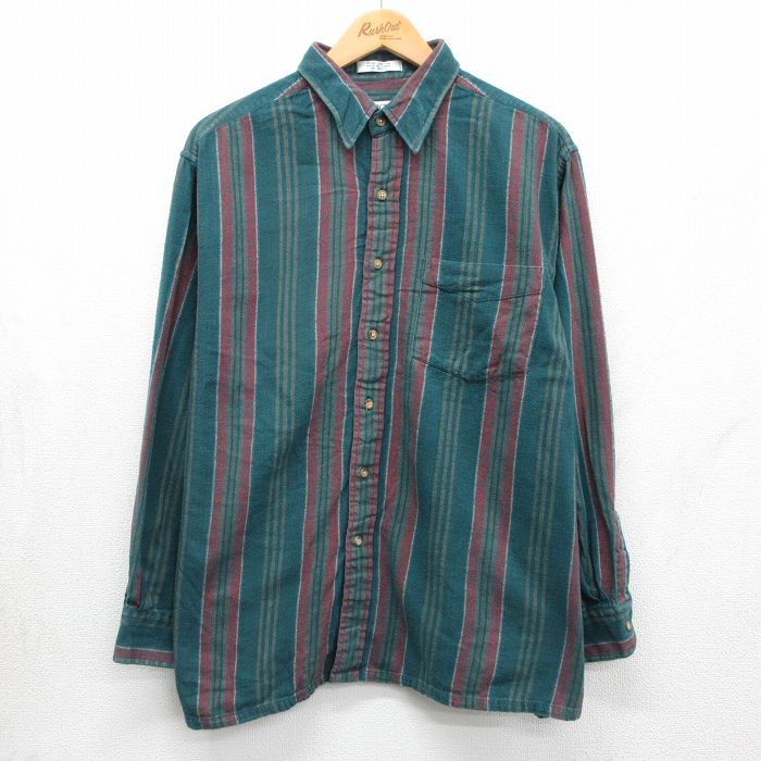 アロー 90s 長袖フランネルシャツ ストライプ グリーン XL | 古着