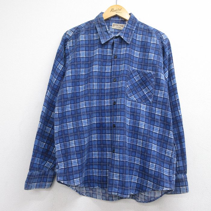 フランネル 90s 長袖シャツ ブルーチェック メンズL相当 | 古着